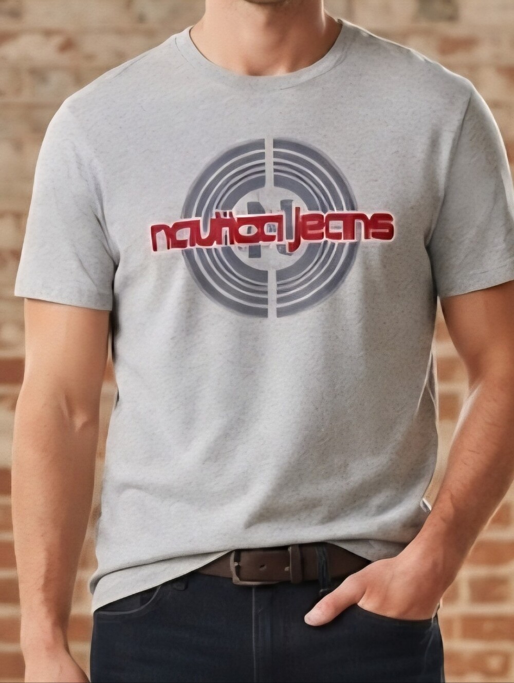 Nautica Jeans Co. Grey Graphic Tee Target Red Spellout Logo XL